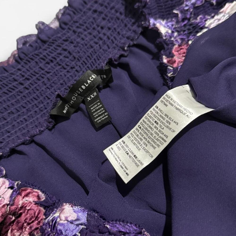 White House Black Market Purple Silk Blend Floral Burnout Off the Shoulder Top - Picture 8 of 8